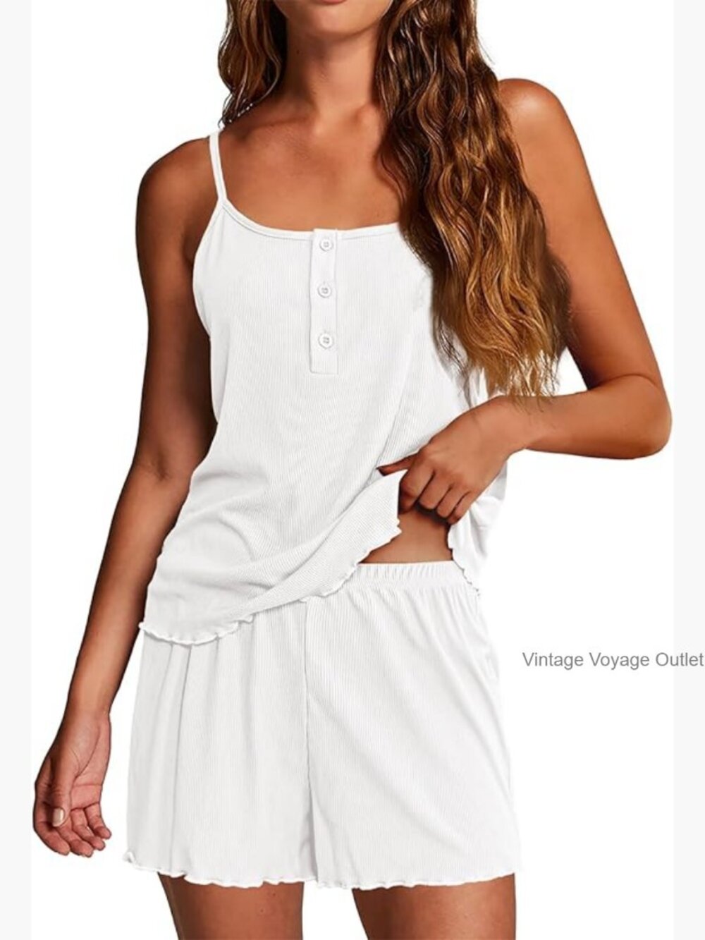 Women's 2-Piece Ribbed Knit Cami & Shorts Pajama Set Soft Lounge Sleepwear